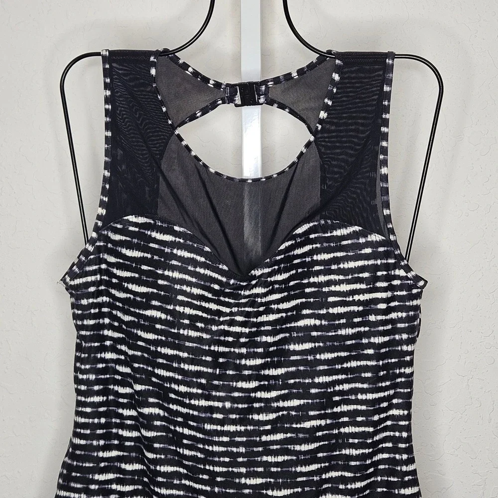 Niptuck Swim Womens Black White Ikat Mesh High Neck One Piece Swimsuit Multi Fit